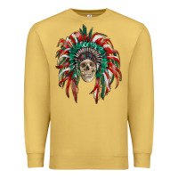 Antique Gold mexican flag indian headdress with  skull Premium Sweatshirt - RanaPortraitStore