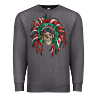 Charcoal Heather mexican flag indian headdress with  skull Premium Sweatshirt - RanaPortraitStore