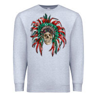 Heather Grey mexican flag indian headdress with  skull Premium Sweatshirt - RanaPortraitStore