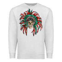 Oatmeal Heather mexican flag indian headdress with  skull Premium Sweatshirt - RanaPortraitStore