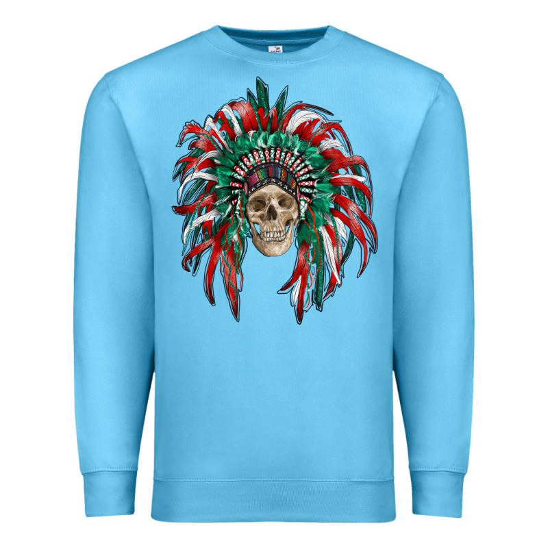 Mexican Flag Indian Headdress With  Skull Premium Sweatshirt by RanaPortraitStore | Teevron