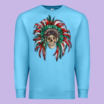 Mexican Flag Indian Headdress With  Skull Premium Sweatshirt Designed By Ranaportraitstore
