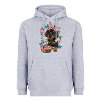 Heather Grey Easter Dachshund Heavyweight Hoodie - RanaPortraitStore