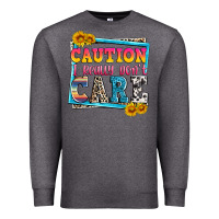 Charcoal Heather caution i really don't care Premium Sweatshirt - Zillion Design Studio