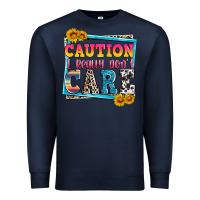 Navy caution i really don't care Premium Sweatshirt - Zillion Design Studio