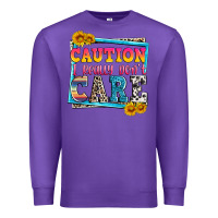 Purple caution i really don't care Premium Sweatshirt - Zillion Design Studio