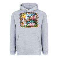Heather Grey Easter Farm Bunny And Pig Heavyweight Hoodie - RanaPortraitStore