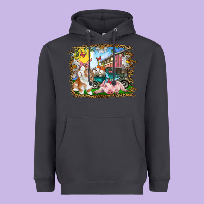 Heavyweight Hoodie Easter Farm Bunny And Pig