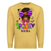 Antique Gold Halloween Afro Messy Bun Spooky Mama Premium Sweatshirt - texasbilliewilder