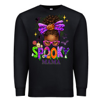 Black Halloween Afro Messy Bun Spooky Mama Premium Sweatshirt - texasbilliewilder