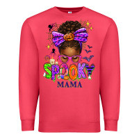 Cardinal Halloween Afro Messy Bun Spooky Mama Premium Sweatshirt - texasbilliewilder