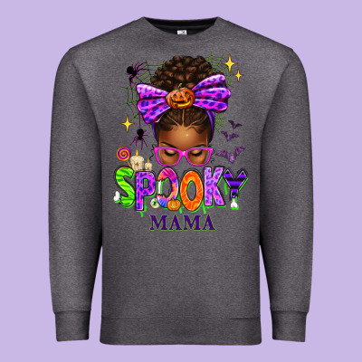 Halloween Afro Messy Bun Spooky Mama Premium Sweatshirt Designed By Texasbilliewilder