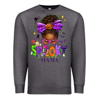 Charcoal Heather Halloween Afro Messy Bun Spooky Mama Premium Sweatshirt - texasbilliewilder