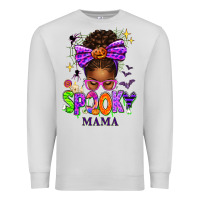 Dove Grey Halloween Afro Messy Bun Spooky Mama Premium Sweatshirt - texasbilliewilder