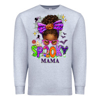Heather Grey Halloween Afro Messy Bun Spooky Mama Premium Sweatshirt - texasbilliewilder