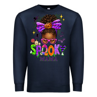 Navy Halloween Afro Messy Bun Spooky Mama Premium Sweatshirt - texasbilliewilder