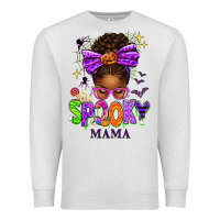 Oatmeal Heather Halloween Afro Messy Bun Spooky Mama Premium Sweatshirt - texasbilliewilder