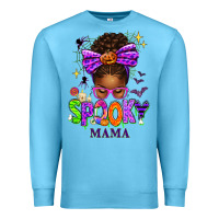 Ocean Blue Halloween Afro Messy Bun Spooky Mama Premium Sweatshirt - texasbilliewilder