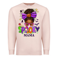 Pale Pink Halloween Afro Messy Bun Spooky Mama Premium Sweatshirt - texasbilliewilder
