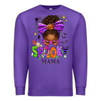 Purple Halloween Afro Messy Bun Spooky Mama Premium Sweatshirt - texasbilliewilder
