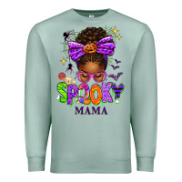Seafoam Halloween Afro Messy Bun Spooky Mama Premium Sweatshirt - texasbilliewilder