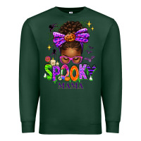 Sports Green Halloween Afro Messy Bun Spooky Mama Premium Sweatshirt - texasbilliewilder