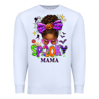White Halloween Afro Messy Bun Spooky Mama Premium Sweatshirt - texasbilliewilder