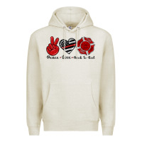 Oatmeal Heather peace love back to red Premium Hoodie - Artiststas