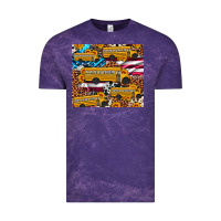 Cloud Purple school bus American flag sunflower cowhide leopard Vintage Tee - Artiststas