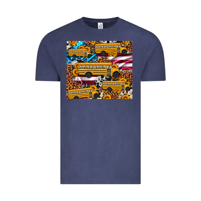 School Bus American Flag Sunflower Cowhide Leopard Vintage Tee by Artiststas | Teevron