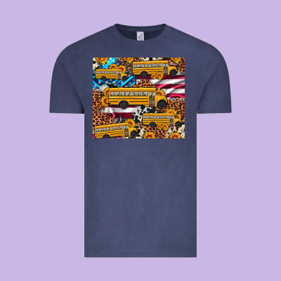School Bus American Flag Sunflower Cowhide Leopard Vintage Tee Designed By Artiststas