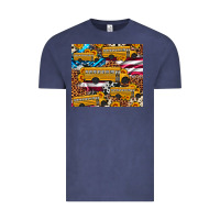 Vintage Denim school bus American flag sunflower cowhide leopard Vintage Tee - Artiststas