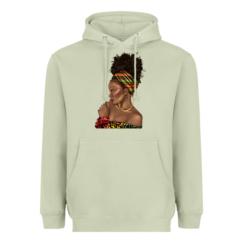 Afro Black Woman Profile Juneteenth Heavyweight Hoodie by texasbilliewilder | Teevron