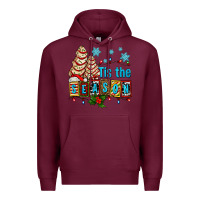 Burgundy tis the season christmas tree cake ado Premium Hoodie - AdoDesignShop