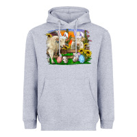 Heather Grey Easter Farm Cows Bunny Ears And Eggs Heavyweight Hoodie - RanaPortraitStore