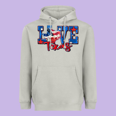 Love Texas Map Heavyweight Hoodie Designed By Zillion Design Studio