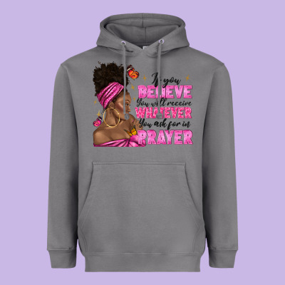 Heavyweight Hoodie afro woman bun and religion faith prayer