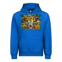 Cobalt longhorn bull skull western turquoise background Urban Hoodie - Artiststas
