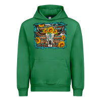 Emerald longhorn bull skull western turquoise background Urban Hoodie - Artiststas