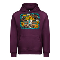 Mauve Wine longhorn bull skull western turquoise background Urban Hoodie - Artiststas