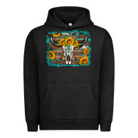 Pigment Black longhorn bull skull western turquoise background Urban Hoodie - Artiststas