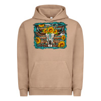 Pigment Burro longhorn bull skull western turquoise background Urban Hoodie - Artiststas