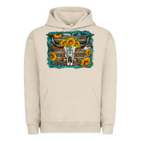 Pigment French Oak longhorn bull skull western turquoise background Urban Hoodie - Artiststas