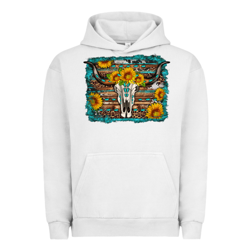 Longhorn Bull Skull Western Turquoise Background Urban Hoodie by Artiststas | Teevron