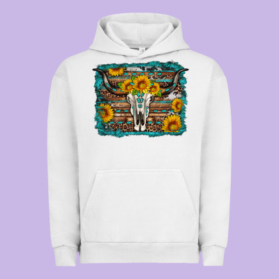 Longhorn Bull Skull Western Turquoise Background Urban Hoodie Designed By Artiststas