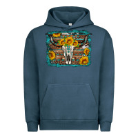 Pigment Midnight Navy longhorn bull skull western turquoise background Urban Hoodie - Artiststas