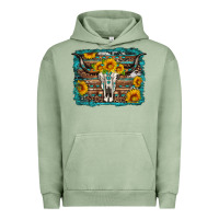 Pigment Oil Green longhorn bull skull western turquoise background Urban Hoodie - Artiststas