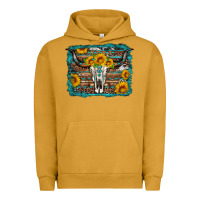 Pigment Peanut Butter longhorn bull skull western turquoise background Urban Hoodie - Artiststas