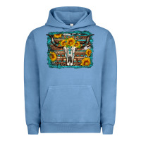 Pigment Pebble Blue longhorn bull skull western turquoise background Urban Hoodie - Artiststas