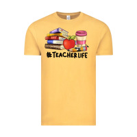 Vintage Mustard teacher life with books  pen and coffee Vintage Tee - Artiststas